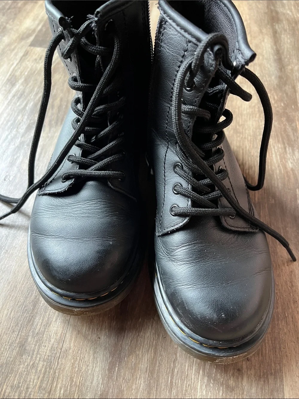 Dr. Martens Kids Black Lace-Up Ankle Boots with Yellow Pull Tab